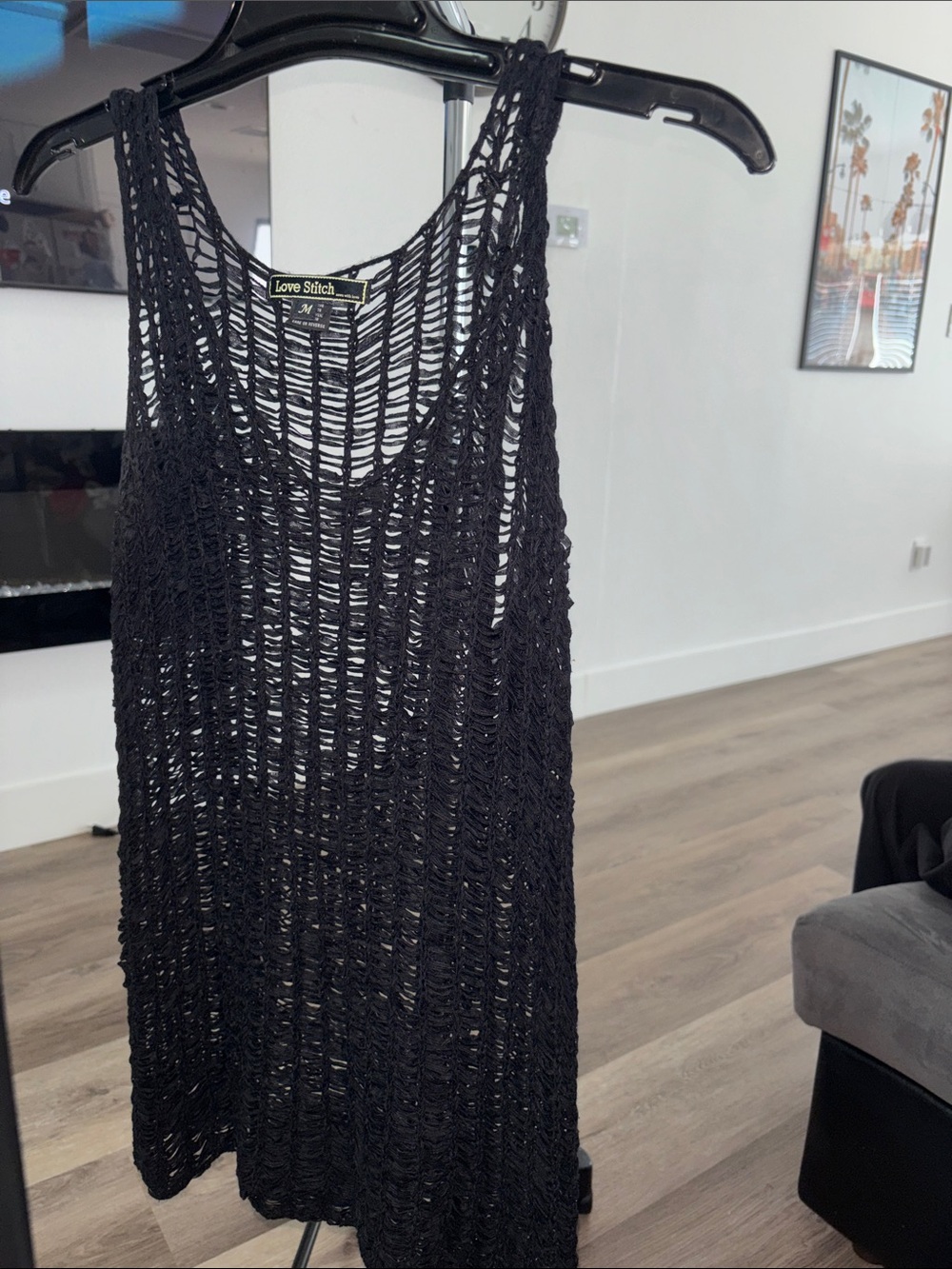 Love Stitch Black Open-Knit net style tunic